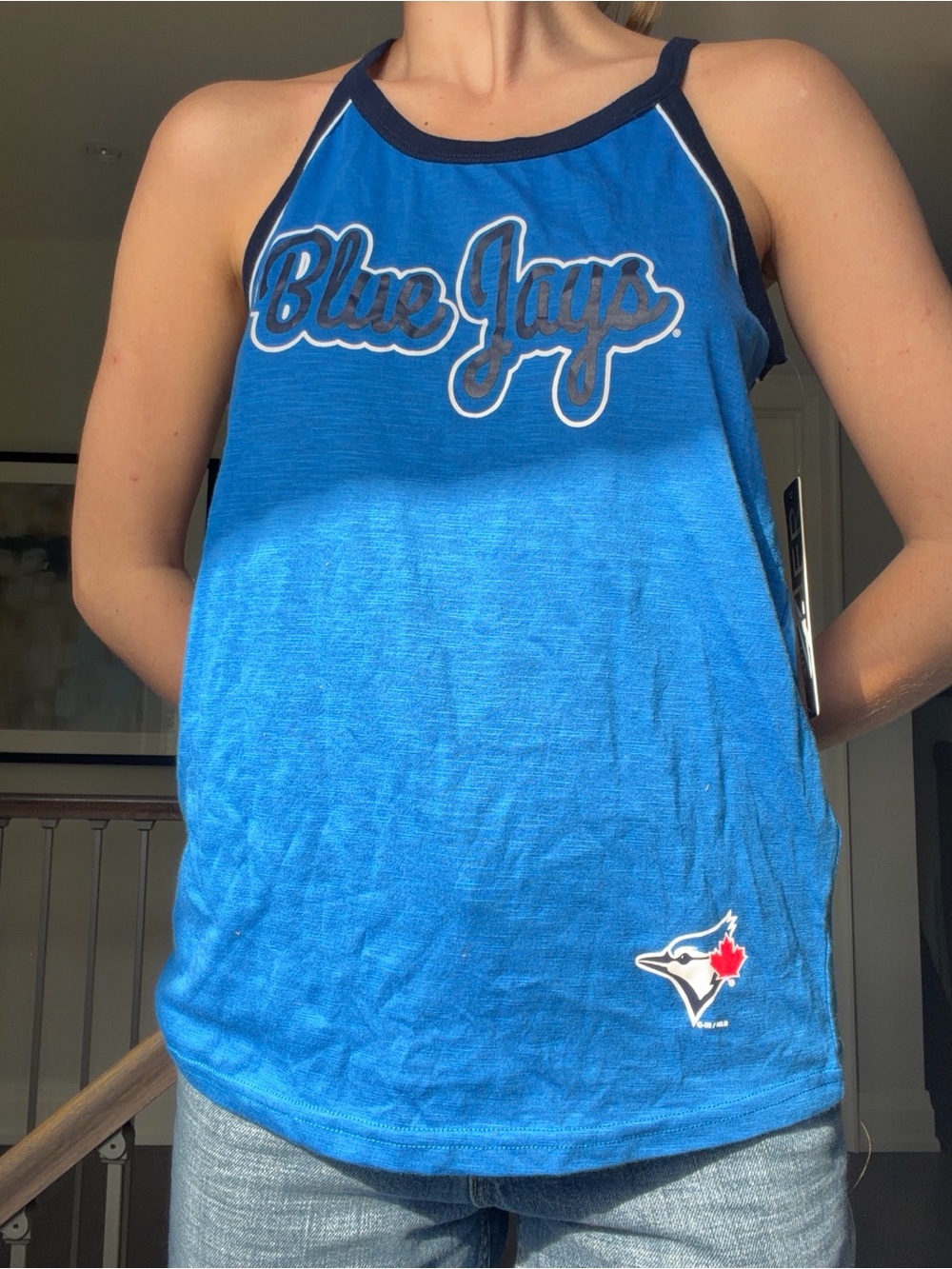 Bright Blue 'Blue Jays' Graphic Tank with Navy Trim